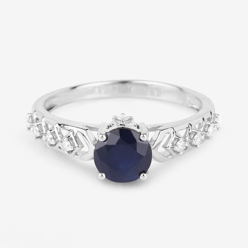Bids.com 1.13 Carat Genuine Blue Sapphire and White Diamond 10K White Gold Ring Rings White Smoke size 5.00,size 6.00,size 7.00,size 8.00,size 9.00