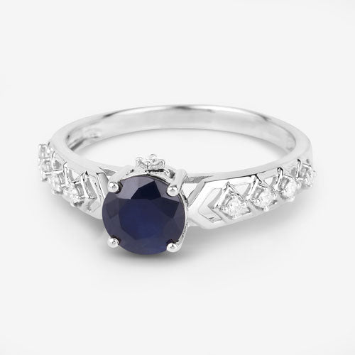 Bids.com 1.13 Carat Genuine Blue Sapphire and White Diamond 10K White Gold Ring Rings White Smoke size 5.00,size 6.00,size 7.00,size 8.00,size 9.00