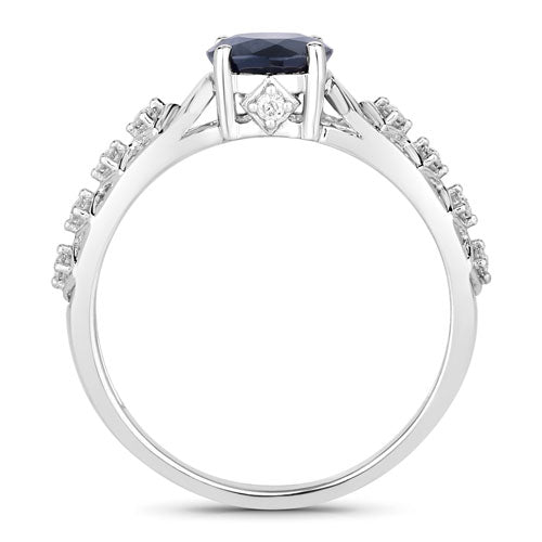 Bids.com 1.13 Carat Genuine Blue Sapphire and White Diamond 10K White Gold Ring Rings White Smoke size 5.00,size 6.00,size 7.00,size 8.00,size 9.00