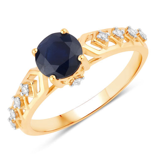 Bids.com 1.13 Carat Genuine Blue Sapphire and White Diamond 10K Yellow Gold Ring Rings White Smoke size 5.00,size 6.00,size 7.00,size 8.00,size 9.00