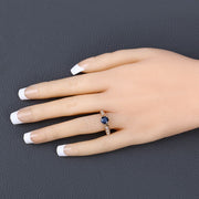 Bids.com 1.13 Carat Genuine Blue Sapphire and White Diamond 10K Yellow Gold Ring Rings Wheat size 5.00,size 6.00,size 7.00,size 8.00,size 9.00