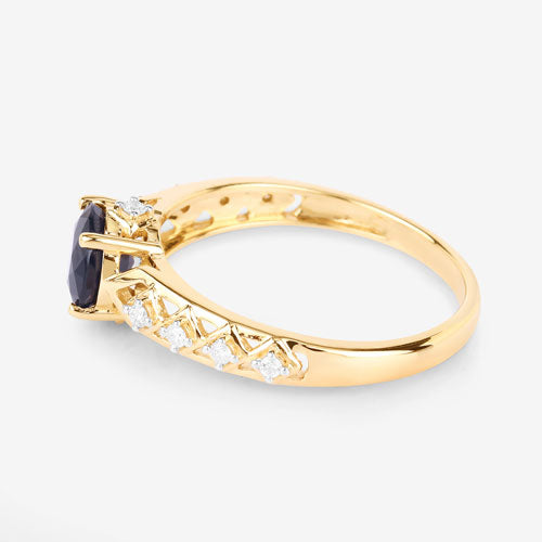 Bids.com 1.13 Carat Genuine Blue Sapphire and White Diamond 10K Yellow Gold Ring Rings White Smoke size 5.00,size 6.00,size 7.00,size 8.00,size 9.00