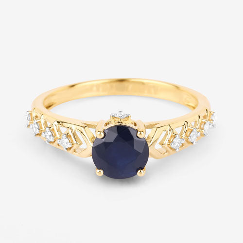 Bids.com 1.13 Carat Genuine Blue Sapphire and White Diamond 10K Yellow Gold Ring Rings White Smoke size 5.00,size 6.00,size 7.00,size 8.00,size 9.00