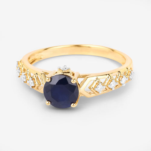 Bids.com 1.13 Carat Genuine Blue Sapphire and White Diamond 10K Yellow Gold Ring Rings White Smoke size 5.00,size 6.00,size 7.00,size 8.00,size 9.00