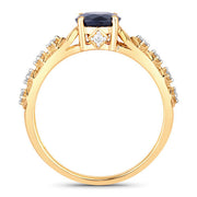 Bids.com 1.13 Carat Genuine Blue Sapphire and White Diamond 10K Yellow Gold Ring Rings White Smoke size 5.00,size 6.00,size 7.00,size 8.00,size 9.00