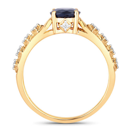 Bids.com 1.13 Carat Genuine Blue Sapphire and White Diamond 10K Yellow Gold Ring Rings White Smoke size 5.00,size 6.00,size 7.00,size 8.00,size 9.00