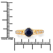 Bids.com 1.13 Carat Genuine Blue Sapphire and White Diamond 10K Yellow Gold Ring Rings White Smoke size 5.00,size 6.00,size 7.00,size 8.00,size 9.00