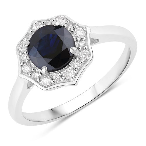 Bids.com 1.34 Carat Genuine Blue Sapphire and White Diamond 10K White Gold Ring Rings White Smoke size 5.00,size 6.00,size 7.00,size 8.00,size 9.00