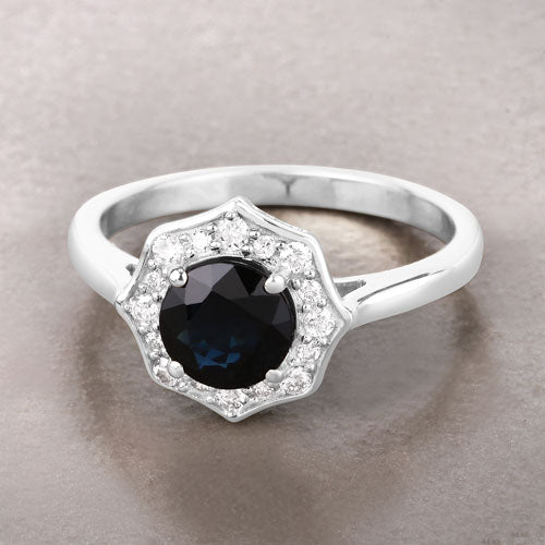 Bids.com 1.34 Carat Genuine Blue Sapphire and White Diamond 10K White Gold Ring Rings Gray size 5.00,size 6.00,size 7.00,size 8.00,size 9.00