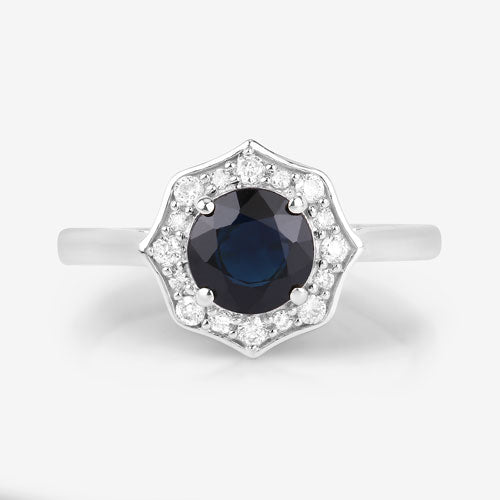 Bids.com 1.34 Carat Genuine Blue Sapphire and White Diamond 10K White Gold Ring Rings White Smoke size 5.00,size 6.00,size 7.00,size 8.00,size 9.00