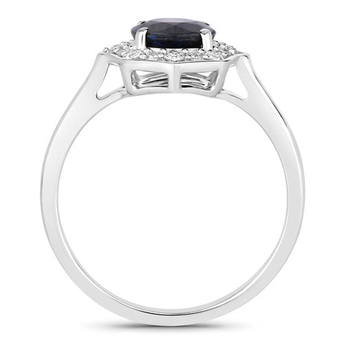 Bids.com 1.34 Carat Genuine Blue Sapphire and White Diamond 10K White Gold Ring Rings White Smoke size 5.00,size 6.00,size 7.00,size 8.00,size 9.00