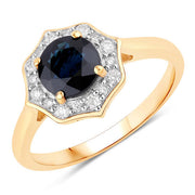 Bids.com 1.34 Carat Genuine Blue Sapphire and White Diamond 10K Yellow Gold Ring Rings White Smoke size 5.00,size 6.00,size 7.00,size 8.00,size 9.00
