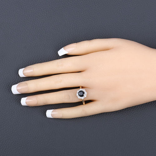 Bids.com 1.34 Carat Genuine Blue Sapphire and White Diamond 10K Yellow Gold Ring Rings Dark Slate Gray size 5.00,size 6.00,size 7.00,size 8.00,size 9.00