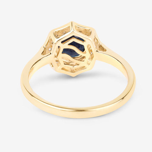 Bids.com 1.34 Carat Genuine Blue Sapphire and White Diamond 10K Yellow Gold Ring Rings White Smoke size 5.00,size 6.00,size 7.00,size 8.00,size 9.00