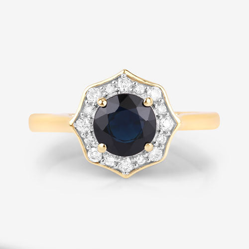 Bids.com 1.34 Carat Genuine Blue Sapphire and White Diamond 10K Yellow Gold Ring Rings White Smoke size 5.00,size 6.00,size 7.00,size 8.00,size 9.00