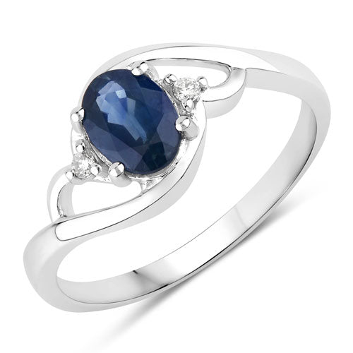 Bids.com 0.98 Carat Genuine Blue Sapphire and White Diamond 10K White Gold Ring Rings White Smoke size 5.00,size 6.00,size 7.00,size 8.00,size 9.00