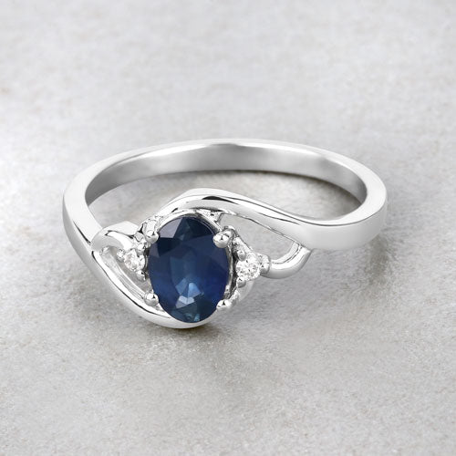 Bids.com 0.98 Carat Genuine Blue Sapphire and White Diamond 10K White Gold Ring Rings Gray size 5.00,size 6.00,size 7.00,size 8.00,size 9.00