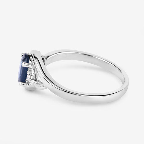 Bids.com 0.98 Carat Genuine Blue Sapphire and White Diamond 10K White Gold Ring Rings White Smoke size 5.00,size 6.00,size 7.00,size 8.00,size 9.00