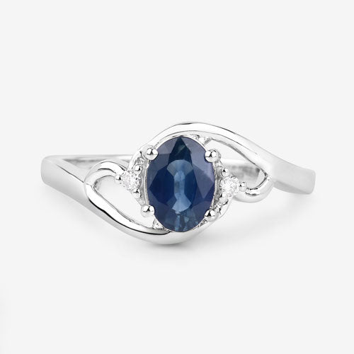 Bids.com 0.98 Carat Genuine Blue Sapphire and White Diamond 10K White Gold Ring Rings White Smoke size 5.00,size 6.00,size 7.00,size 8.00,size 9.00