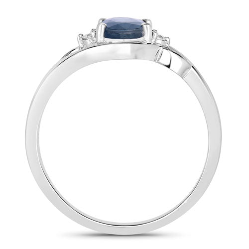 Bids.com 0.98 Carat Genuine Blue Sapphire and White Diamond 10K White Gold Ring Rings White Smoke size 5.00,size 6.00,size 7.00,size 8.00,size 9.00