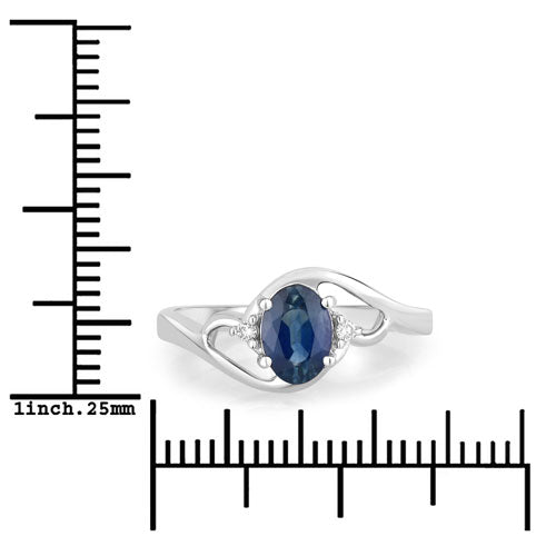 Bids.com 0.98 Carat Genuine Blue Sapphire and White Diamond 10K White Gold Ring Rings White Smoke size 5.00,size 6.00,size 7.00,size 8.00,size 9.00