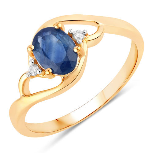 Bids.com 0.98 Carat Genuine Blue Sapphire and White Diamond 10K Yellow Gold Ring Rings White Smoke size 5.00,size 6.00,size 7.00,size 8.00,size 9.00