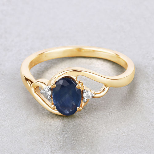 Bids.com 0.98 Carat Genuine Blue Sapphire and White Diamond 10K Yellow Gold Ring Rings Light Gray size 5.00,size 6.00,size 7.00,size 8.00,size 9.00