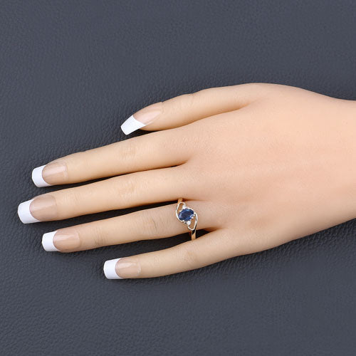 Bids.com 0.98 Carat Genuine Blue Sapphire and White Diamond 10K Yellow Gold Ring Rings Dark Slate Gray size 5.00,size 6.00,size 7.00,size 8.00,size 9.00