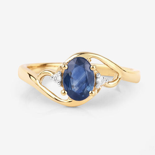 Bids.com 0.98 Carat Genuine Blue Sapphire and White Diamond 10K Yellow Gold Ring Rings White Smoke size 5.00,size 6.00,size 7.00,size 8.00,size 9.00