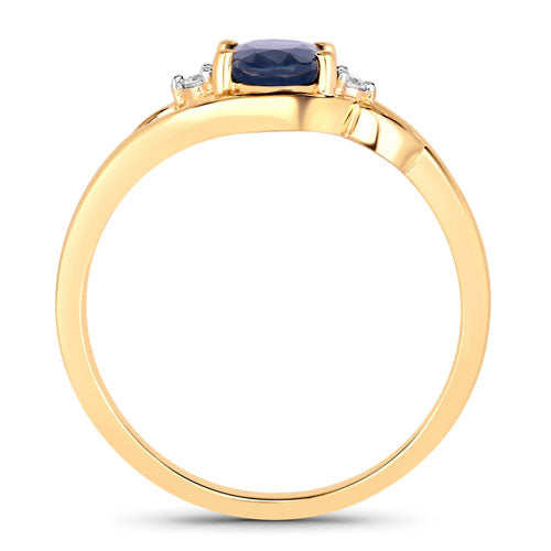 Bids.com 0.98 Carat Genuine Blue Sapphire and White Diamond 10K Yellow Gold Ring Rings White Smoke size 5.00,size 6.00,size 7.00,size 8.00,size 9.00