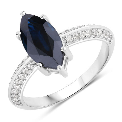 Bids.com 2.39 Carat Genuine Blue Sapphire and White Diamond 10K White Gold Ring Rings White Smoke size 5.00,size 6.00,size 7.00,size 8.00,size 9.00