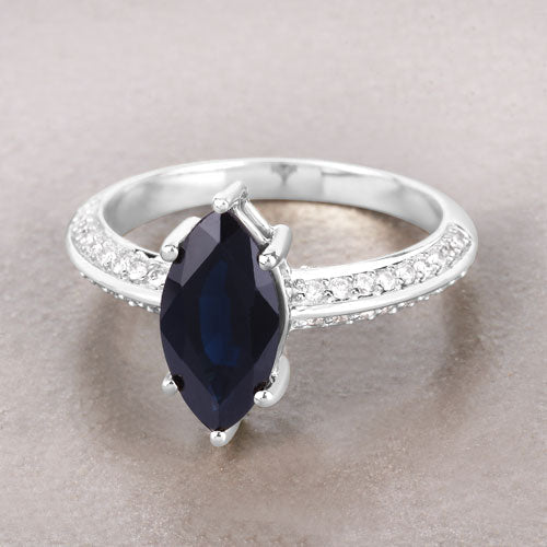 Bids.com 2.39 Carat Genuine Blue Sapphire and White Diamond 10K White Gold Ring Rings Dark Gray size 5.00,size 6.00,size 7.00,size 8.00,size 9.00