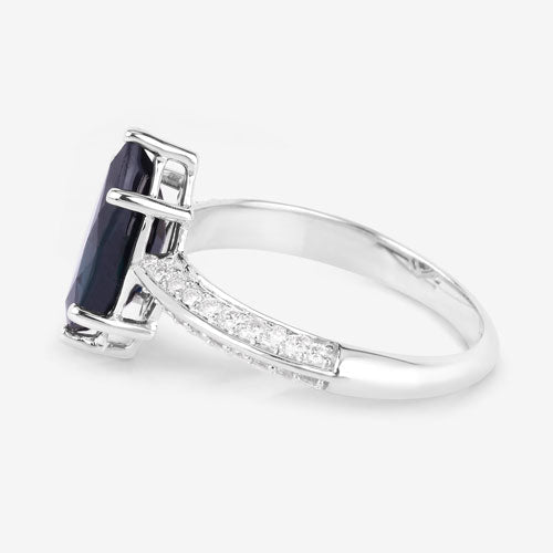 Bids.com 2.39 Carat Genuine Blue Sapphire and White Diamond 10K White Gold Ring Rings White Smoke size 5.00,size 6.00,size 7.00,size 8.00,size 9.00