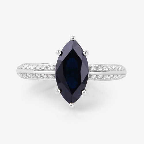 Bids.com 2.39 Carat Genuine Blue Sapphire and White Diamond 10K White Gold Ring Rings White Smoke size 5.00,size 6.00,size 7.00,size 8.00,size 9.00