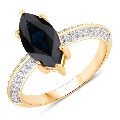 Bids.com 2.39 Carat Genuine Blue Sapphire and White Diamond 10K Yellow Gold Ring Rings White Smoke size 5.00,size 6.00,size 7.00,size 8.00,size 9.00