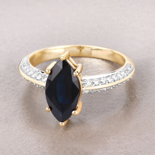 Bids.com 2.39 Carat Genuine Blue Sapphire and White Diamond 10K Yellow Gold Ring Rings Gray size 5.00,size 6.00,size 7.00,size 8.00,size 9.00