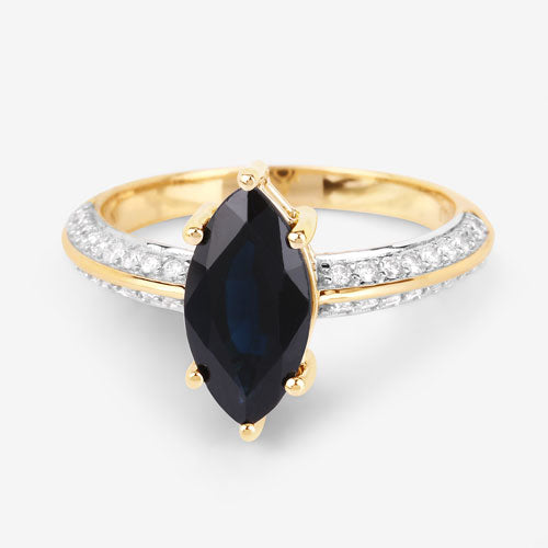 Bids.com 2.39 Carat Genuine Blue Sapphire and White Diamond 10K Yellow Gold Ring Rings White Smoke size 5.00,size 6.00,size 7.00,size 8.00,size 9.00
