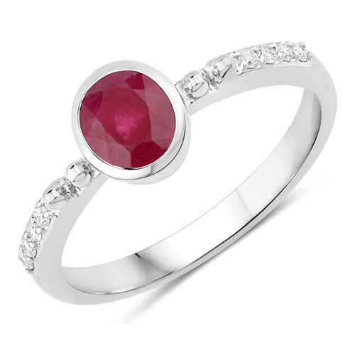 Bids.com 1.00 Carat Genuine Ruby and White Diamond 14K White Gold Ring Rings White Smoke size 6.00,size 7.00,size 8.00