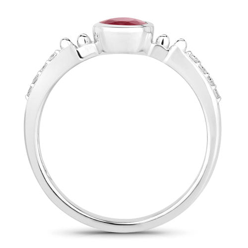 Bids.com 1.00 Carat Genuine Ruby and White Diamond 14K White Gold Ring Rings White Smoke size 6.00,size 7.00,size 8.00