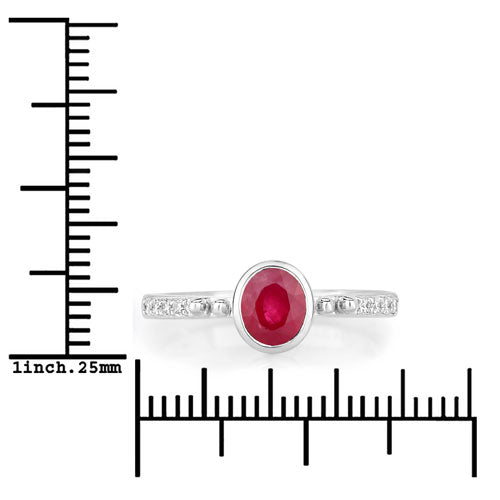 Bids.com 1.00 Carat Genuine Ruby and White Diamond 14K White Gold Ring Rings White Smoke size 6.00,size 7.00,size 8.00