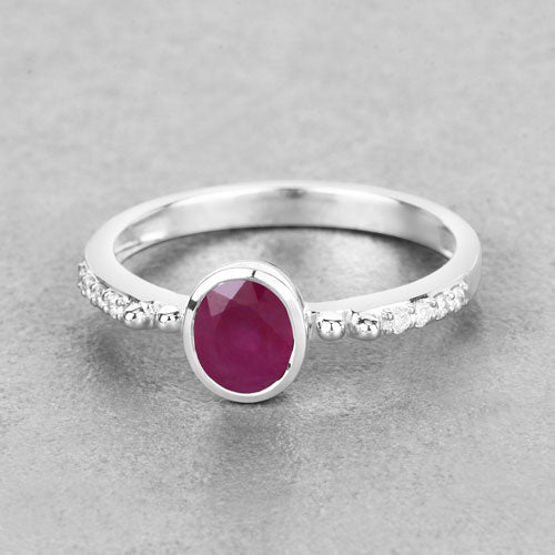 Bids.com 1.00 Carat Genuine Ruby and White Diamond 14K White Gold Ring Rings Gray size 6.00,size 7.00,size 8.00