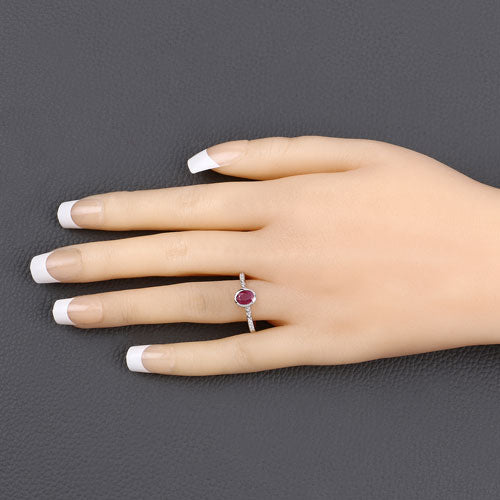 Bids.com 1.00 Carat Genuine Ruby and White Diamond 14K White Gold Ring Rings Wheat size 6.00,size 7.00,size 8.00