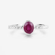 Bids.com 1.00 Carat Genuine Ruby and White Diamond 14K White Gold Ring Rings White Smoke size 6.00,size 7.00,size 8.00