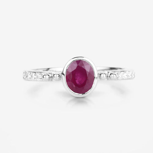 Bids.com 1.00 Carat Genuine Ruby and White Diamond 14K White Gold Ring Rings White Smoke size 6.00,size 7.00,size 8.00