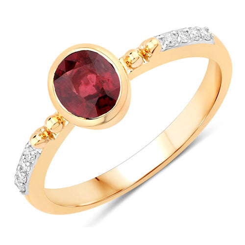 Bids.com 1.00 Carat Genuine Ruby and White Diamond 14K Yellow Gold Ring Rings White Smoke size 6.00,size 7.00,size 8.00