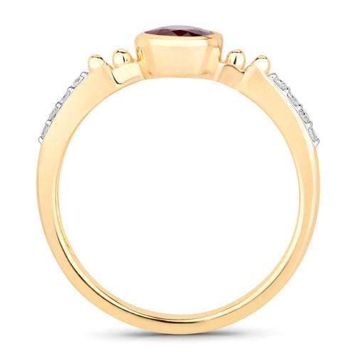 Bids.com 1.00 Carat Genuine Ruby and White Diamond 14K Yellow Gold Ring Rings White Smoke size 6.00,size 7.00,size 8.00