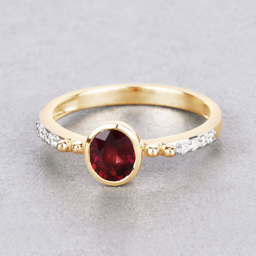 Bids.com 1.00 Carat Genuine Ruby and White Diamond 14K Yellow Gold Ring Rings Gray size 6.00,size 7.00,size 8.00