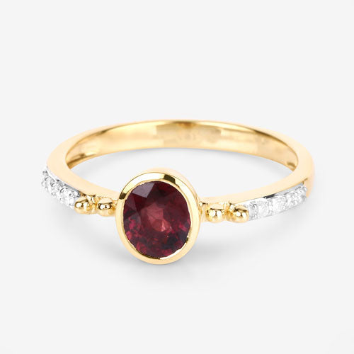 Bids.com 1.00 Carat Genuine Ruby and White Diamond 14K Yellow Gold Ring Rings White Smoke size 6.00,size 7.00,size 8.00