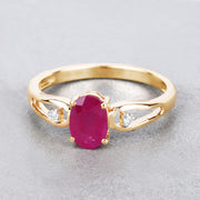 Bids.com 0.95 Carat Genuine Ruby and White Diamond 14K Yellow Gold Ring Rings Gray size 6.00,size 7.00,size 8.00