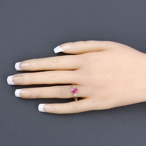 Bids.com 0.95 Carat Genuine Ruby and White Diamond 14K Yellow Gold Ring Rings Wheat size 6.00,size 7.00,size 8.00
